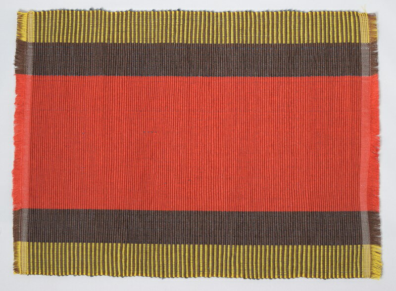 フィリピン 工芸品 Ilocos 地方伝統　手織り　ランチョンマット　2枚組　レッド　ベージュ